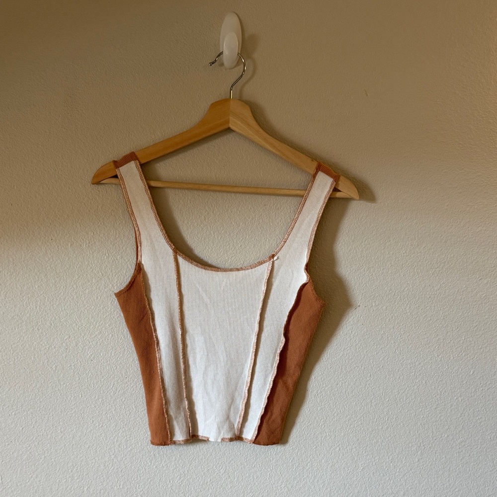 Gilded Intent Tan and White Tank Top